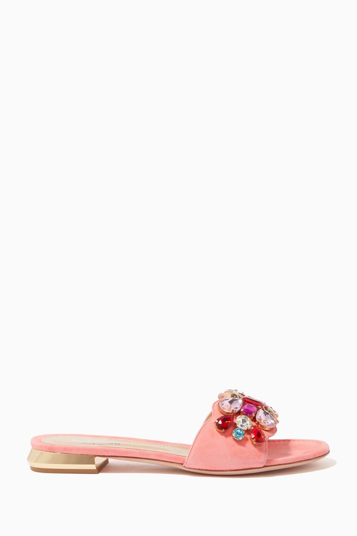 

Slide Sandals in Suede with Gemstones, Pink