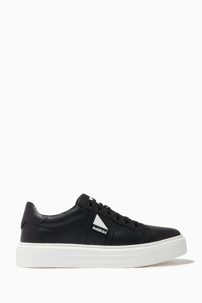 Logo Sneakers in Leather, Black