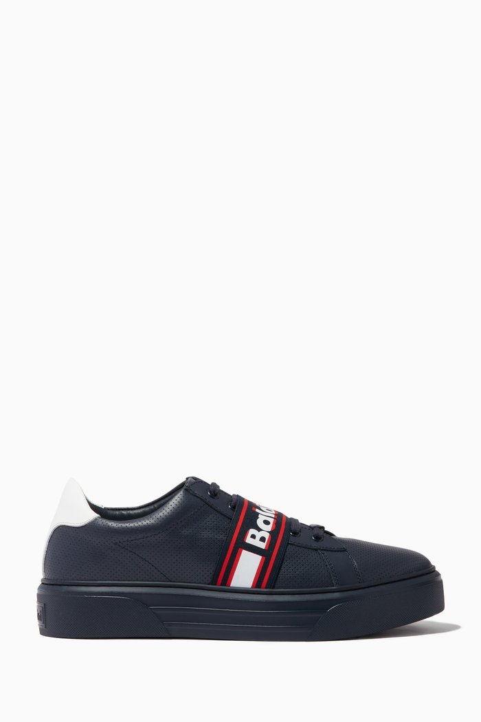 Contrast Logo Sneakers in Nappa Leather, Blue