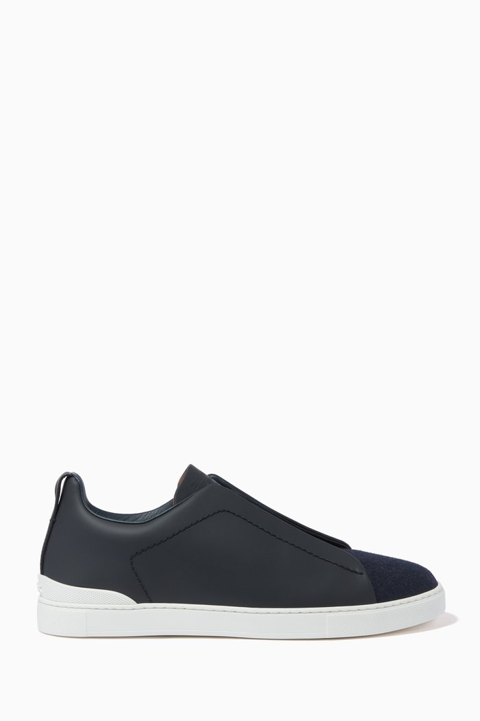 

Triple Stitch Sneakers in Leather & Flannel, Blue