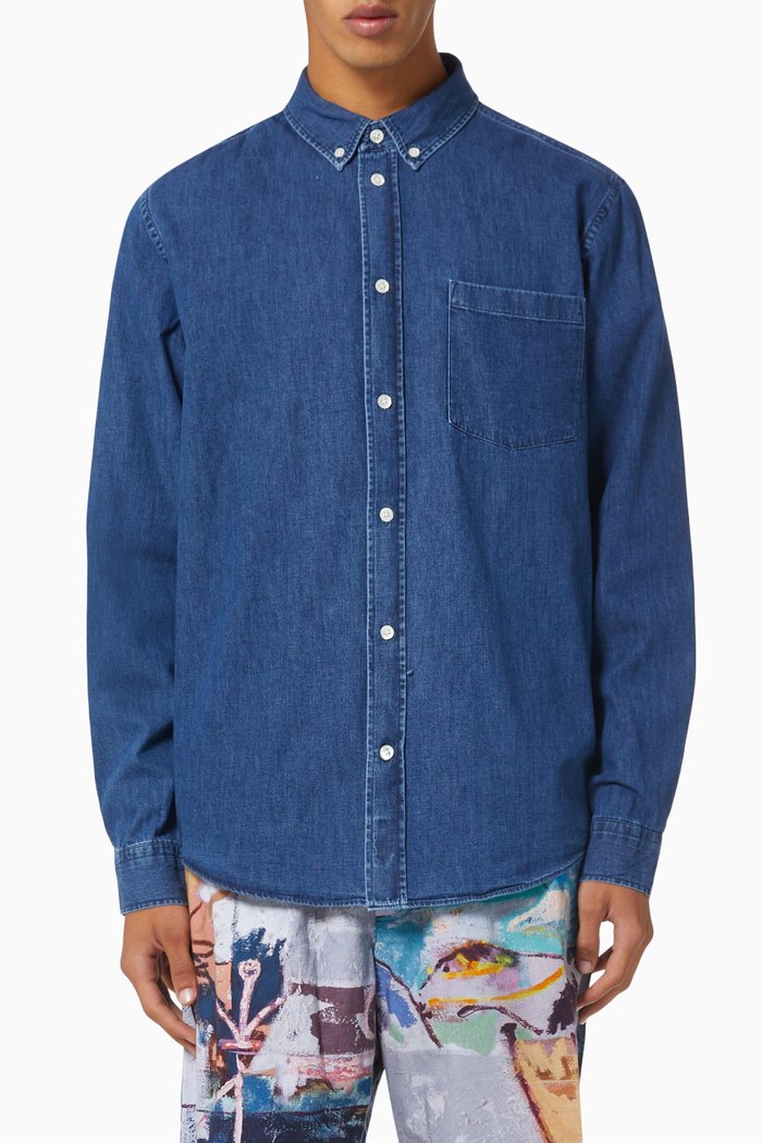 

Andrew Shirt in Cotton Denim, Blue