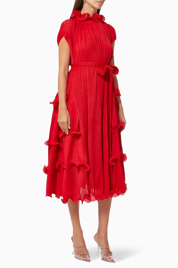 

Ruffle Dress in Crepe, Red