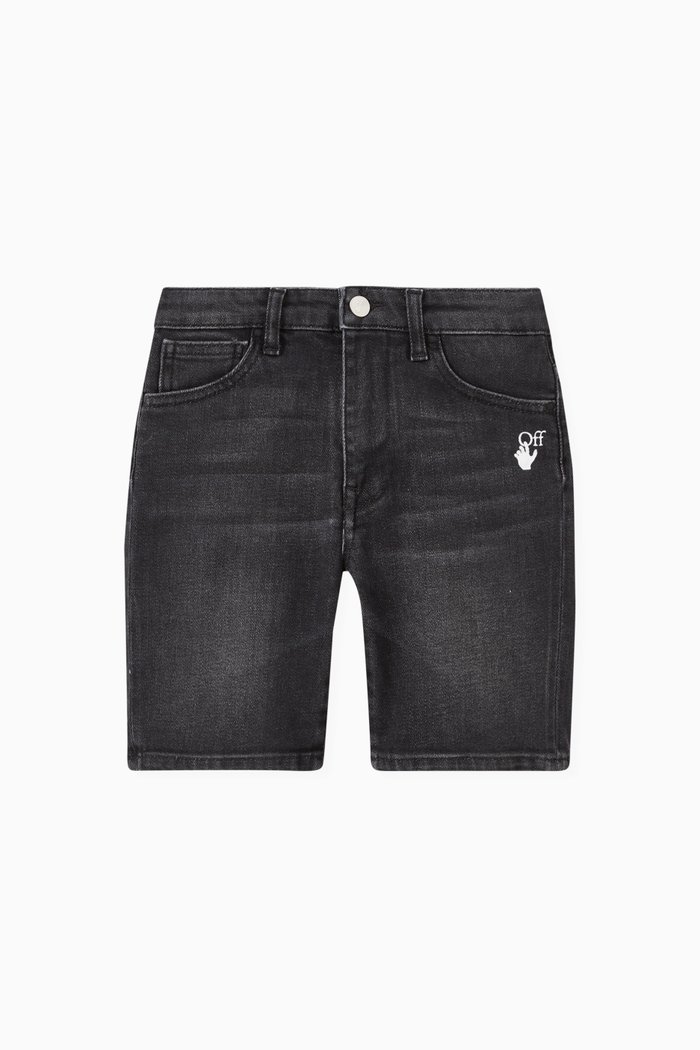

"Off" Slim Shorts in Denim, Grey