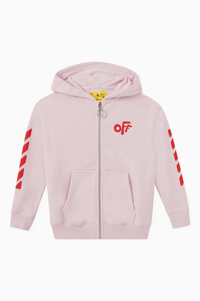

Rounded Logo Zip Hoodie in Cotton Jersey, Pink