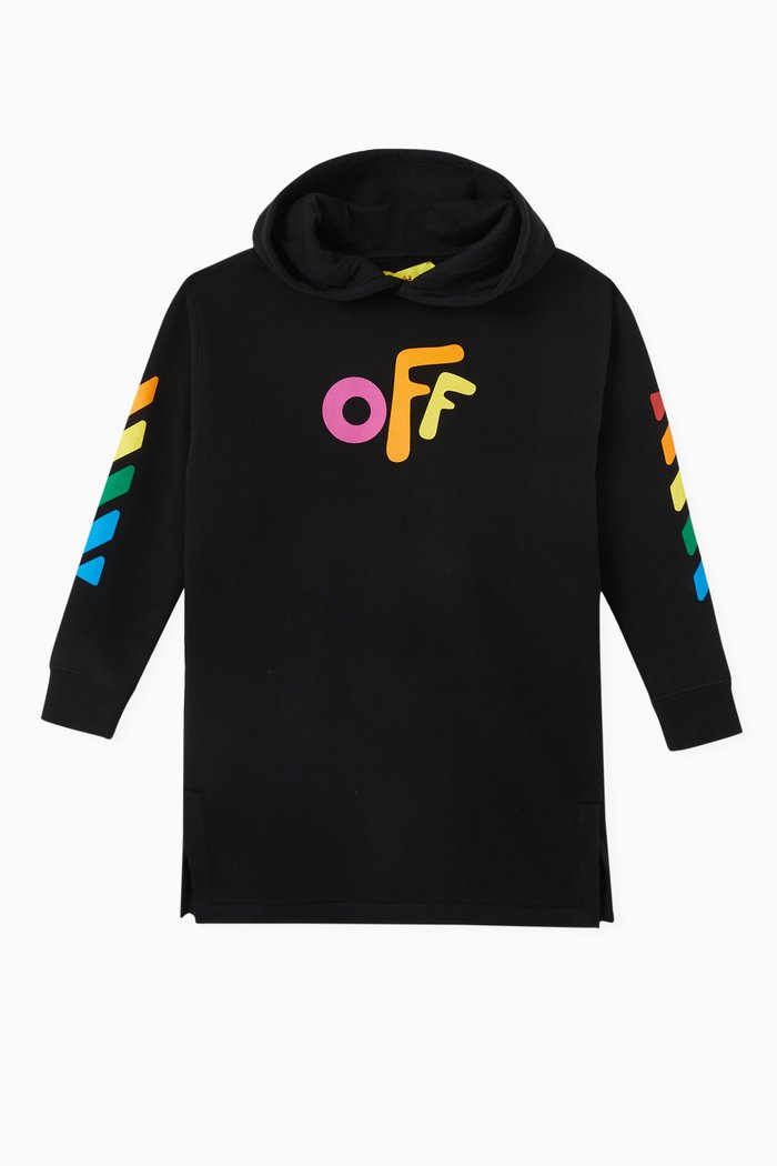 

Rounded Logo Hoodie Dress in Cotton Jersey, Black