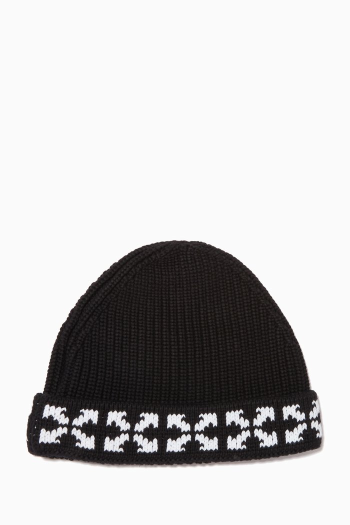 

Arrows Beanie in Ribbed Cotton Knit, Black