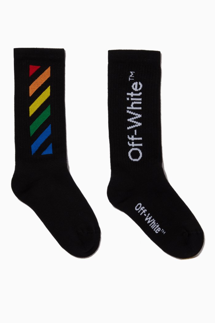 

Diagonal Stripes Mid Length Socks in Cotton, Black