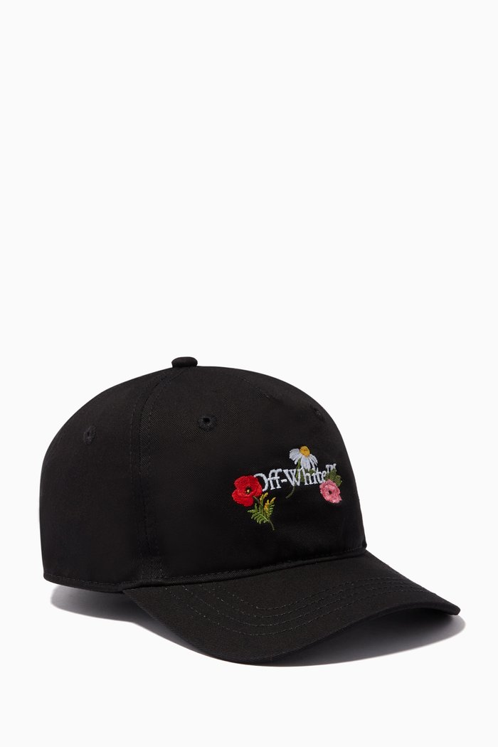 

Flowers Baseball Cap in Cotton, Black