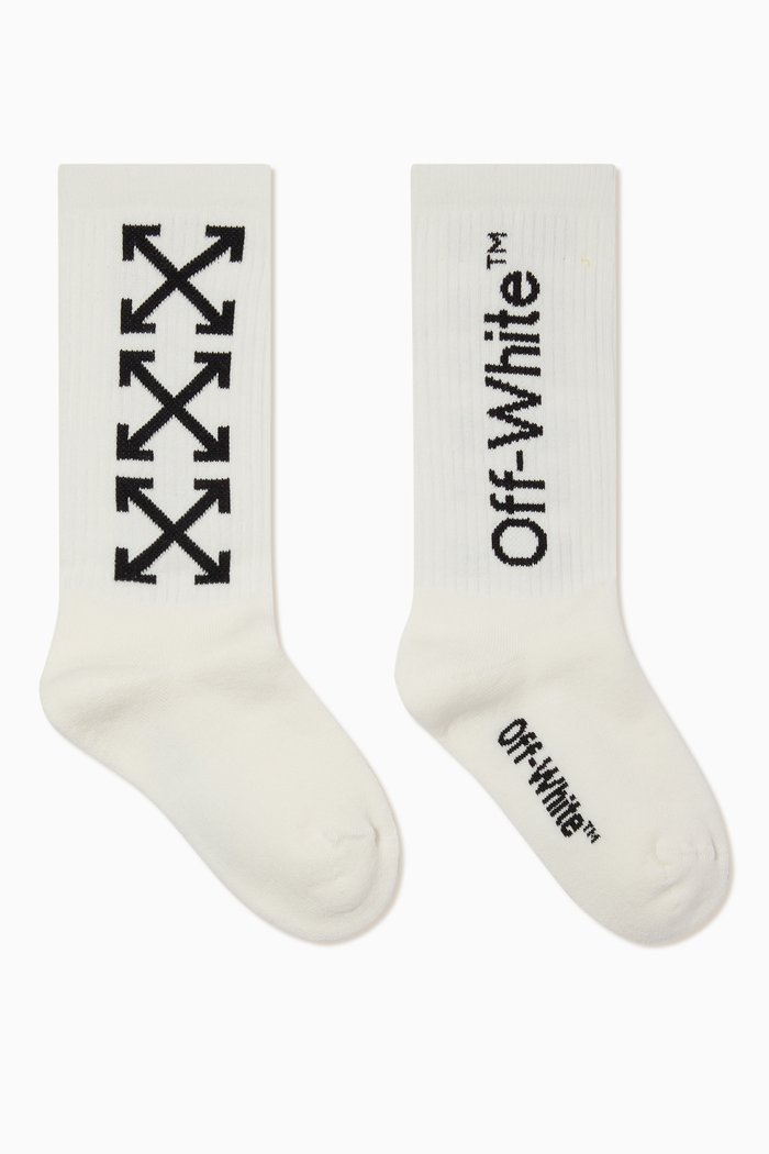 

Diagonal Stripe Mid Length Socks in Cotton, White