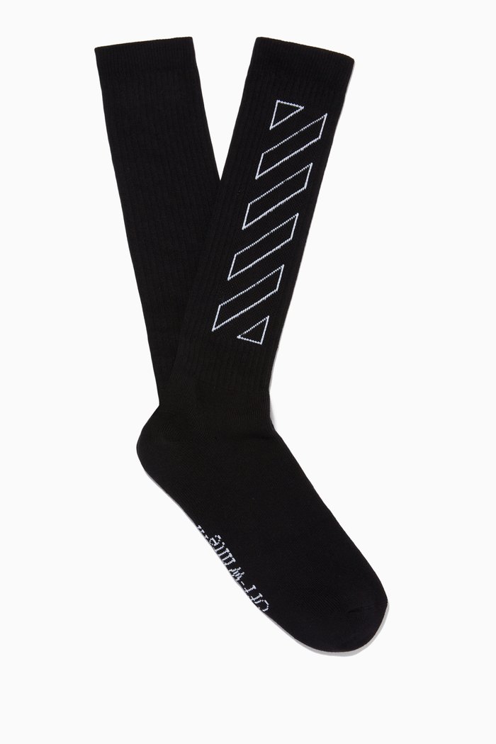 

Diag Outline Mid Length Socks in Cotton, Black