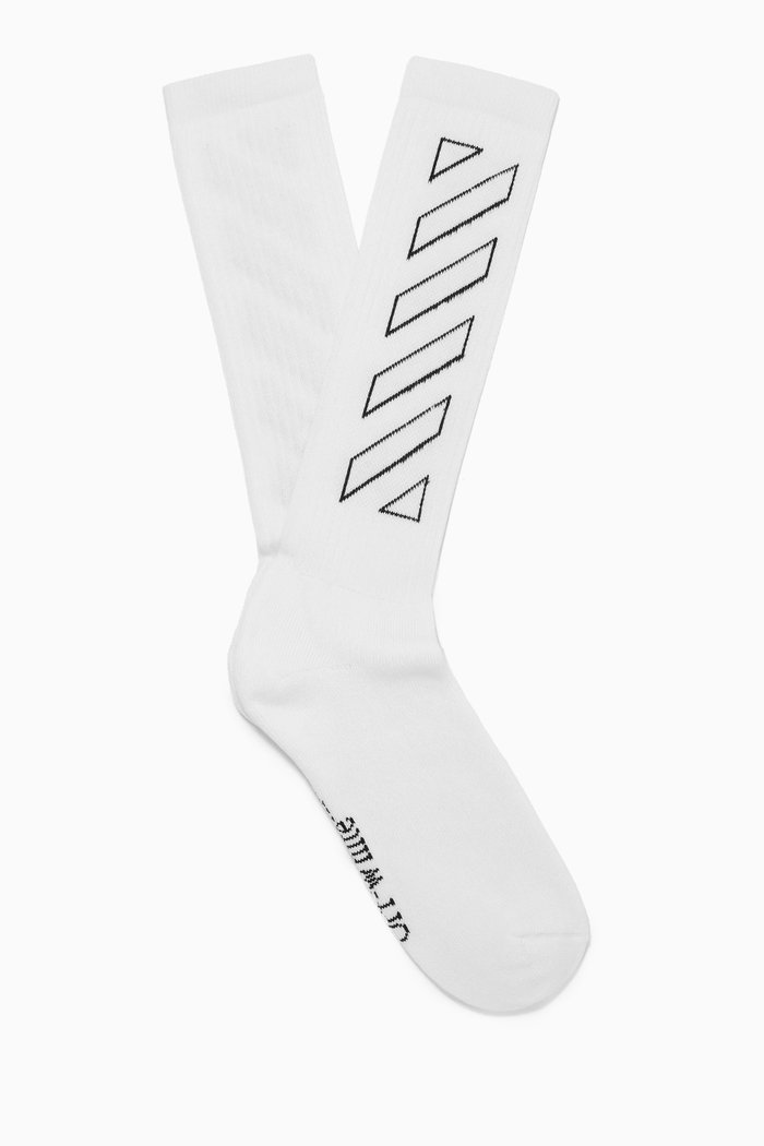 

Diag Outline Mid Length Socks in Cotton, White