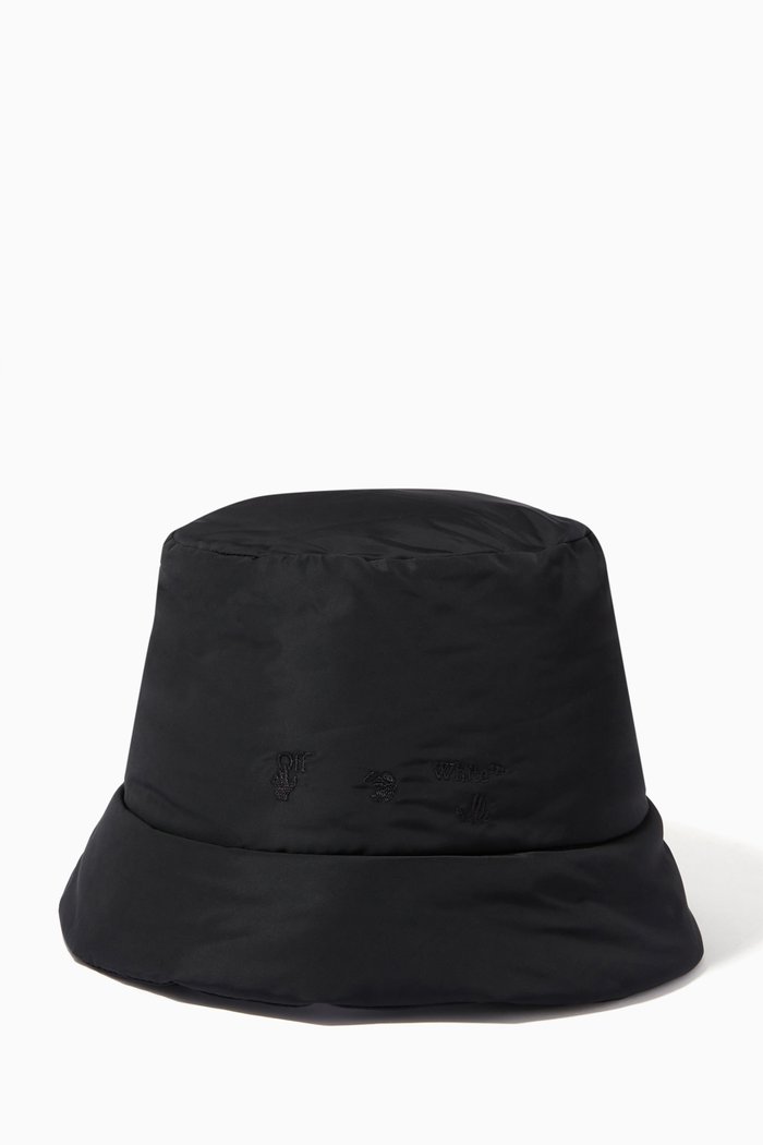 Logo Bucket Hat in Padded Nylon, Black