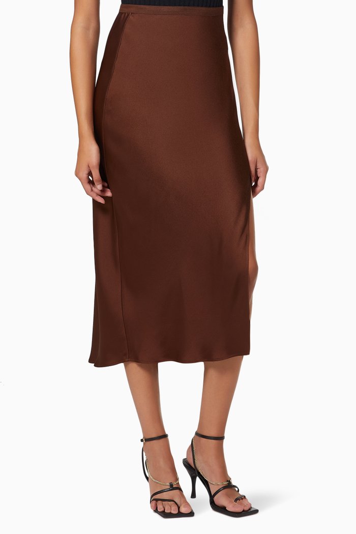 

Dolly Midi Skirt in Silk, Brown