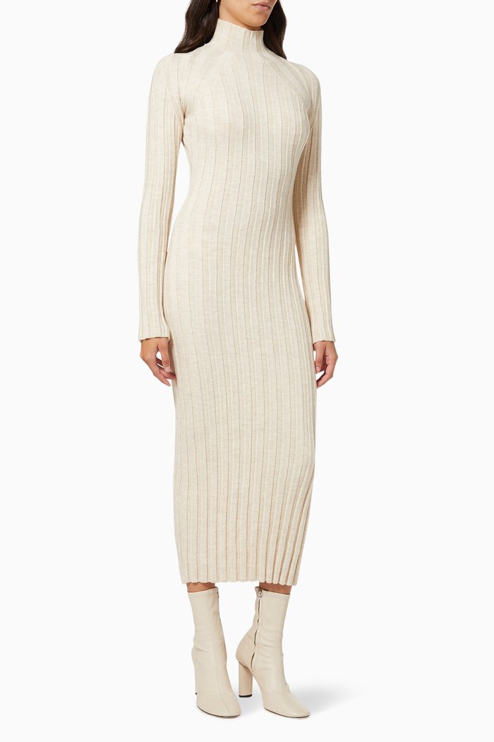 

Shawn Midi Dress in Ribbed Wool, Neutral
