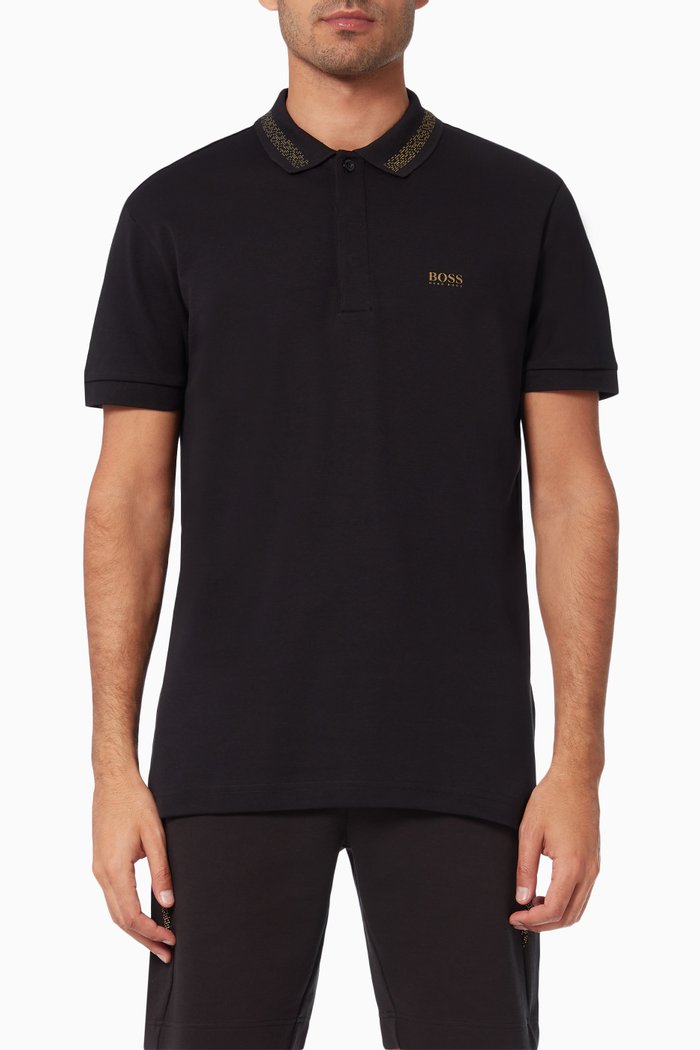 

Paddy Pixel Polo Shirt in Cotton, Black