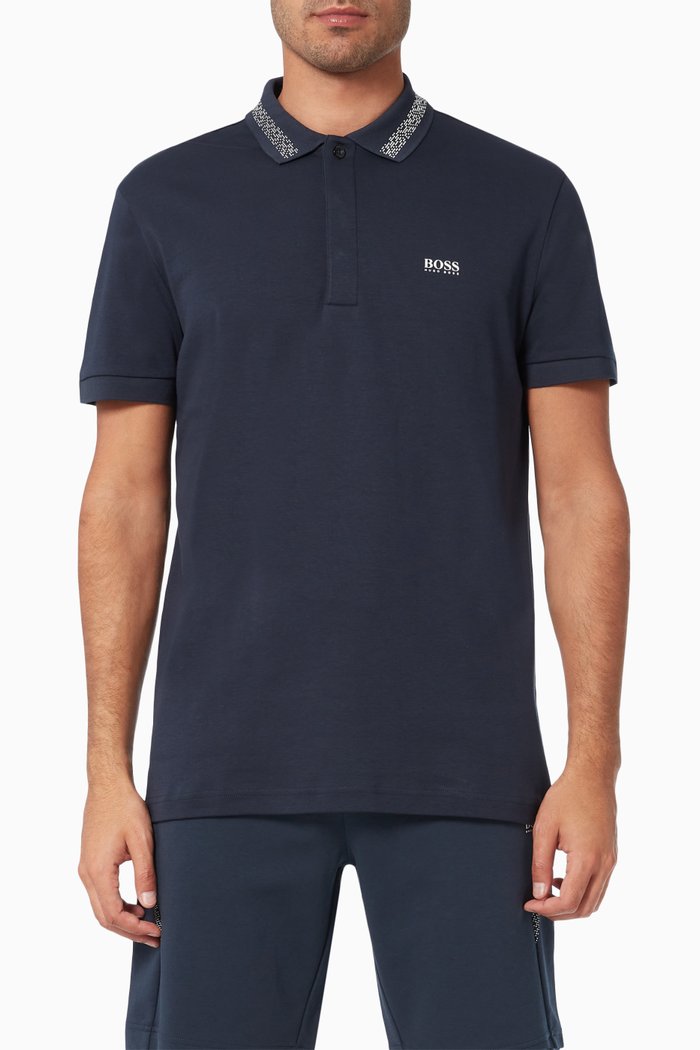 

Paddy Pixel Polo Shirt in Cotton, Blue