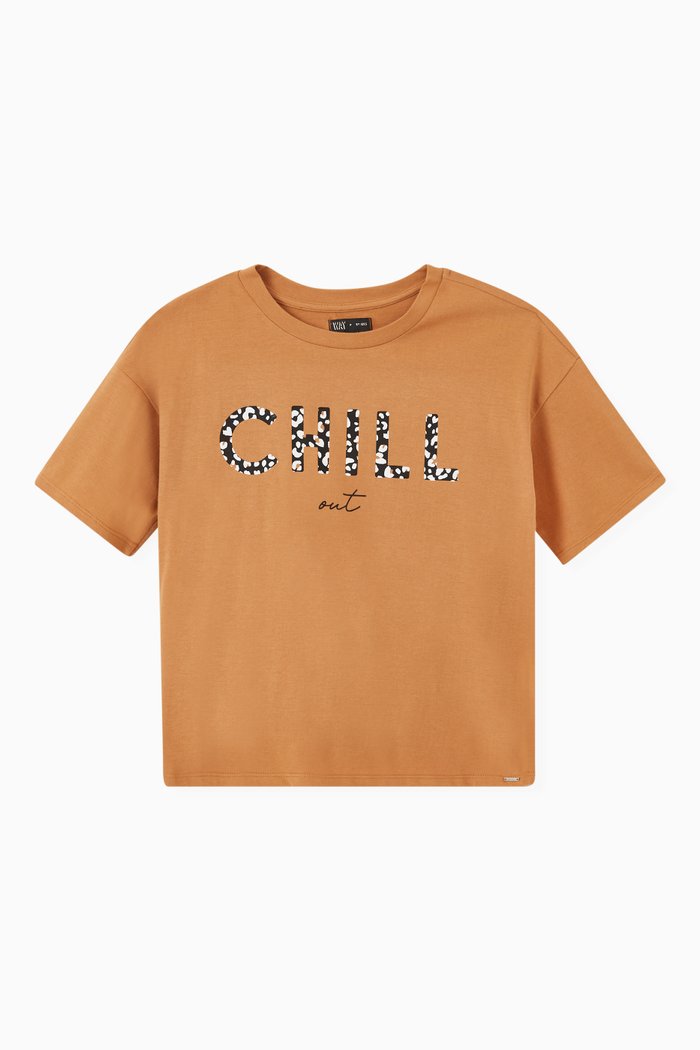 

Leopard Slogan T-shirt in Organic Cotton, Orange