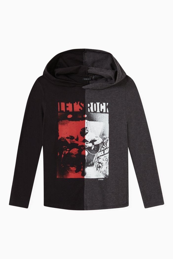 

Guitarist Image T-shirt with Hood in Cotton, Black