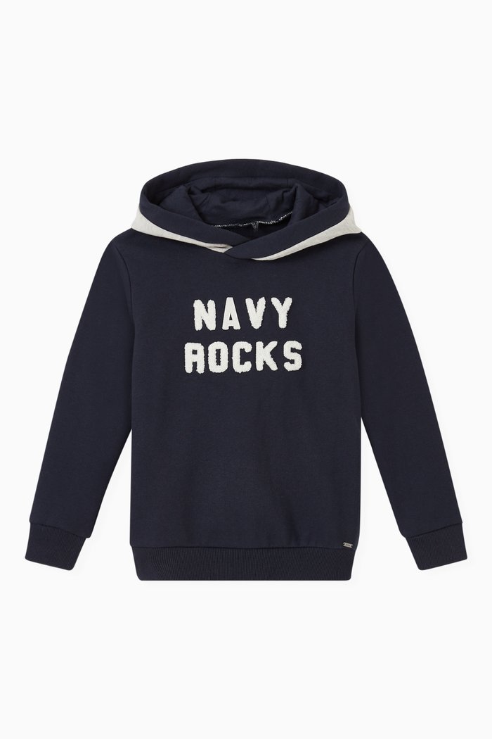 

Printed Hooded Sweatshirt in Cotton, Blue