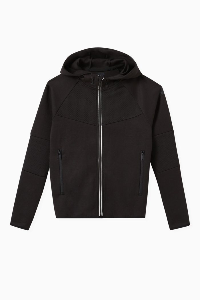 

Mixed Fabric Cardigan in Tech Fleece, Black