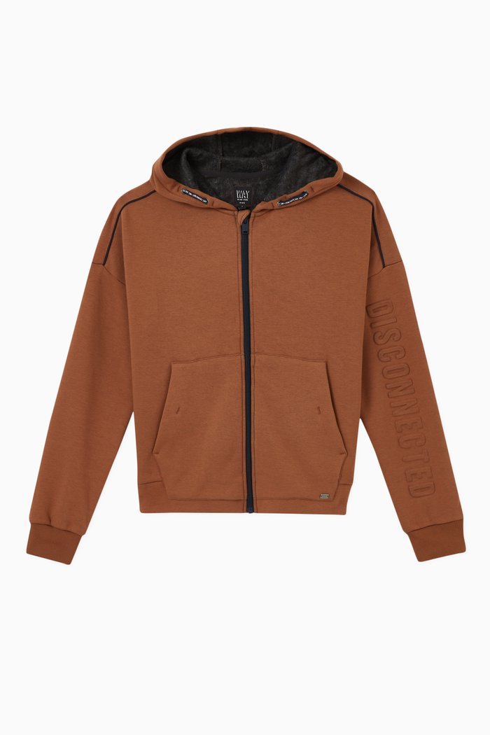 

Cardigan with Textured Slogan in Cotton Blend, Brown