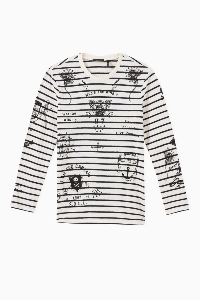 

Stripes with Tattoo-print T-shirt in Cotton, Neutral