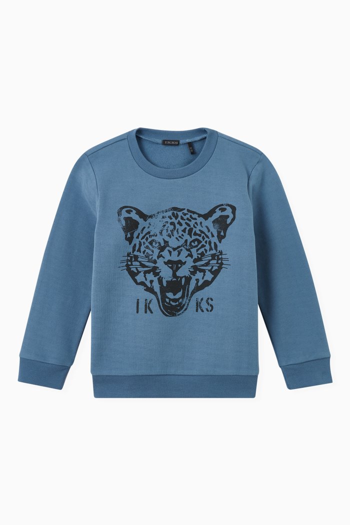 

Leopard Head Print Sweatshirt in Cotton, Blue