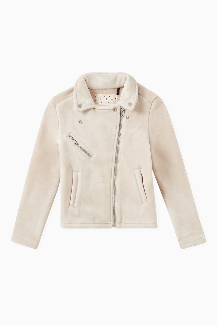 

Biker Style Cardigan in Fleece, Neutral
