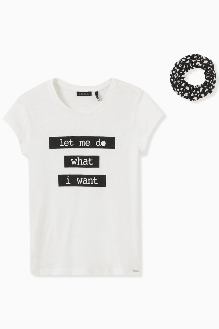 

Slogan T-shirt with Scrunchie in Cotton, Neutral
