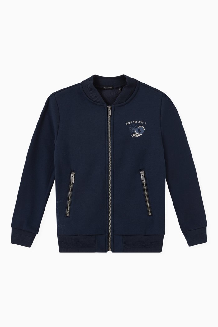 

Bomber Jacket-style Zip Up Cardigan, Blue