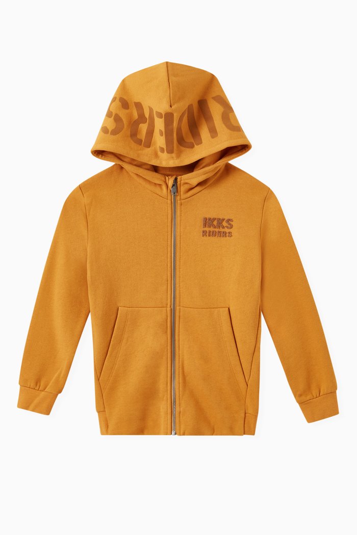 

Cardigan with Textured Letters on Hood, Yellow