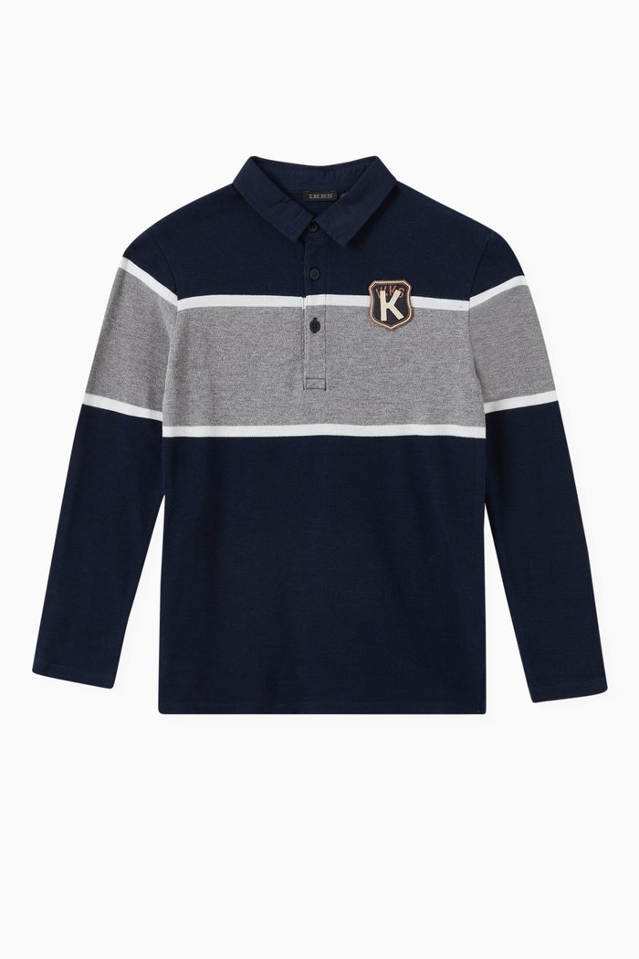 

Colour-block Polo Shirt in Cotton, Blue