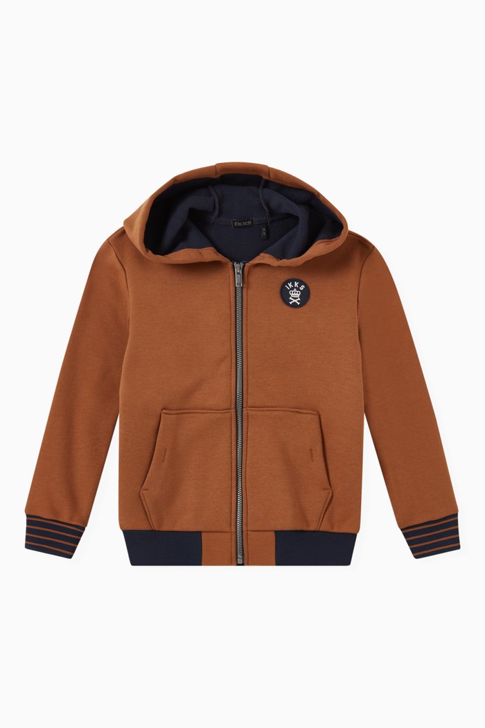 

Hooded Cardigan in Fleece, Brown