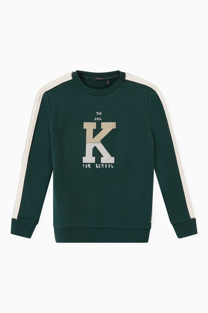 'K' Letter Sweatshirt in Cotton, Green