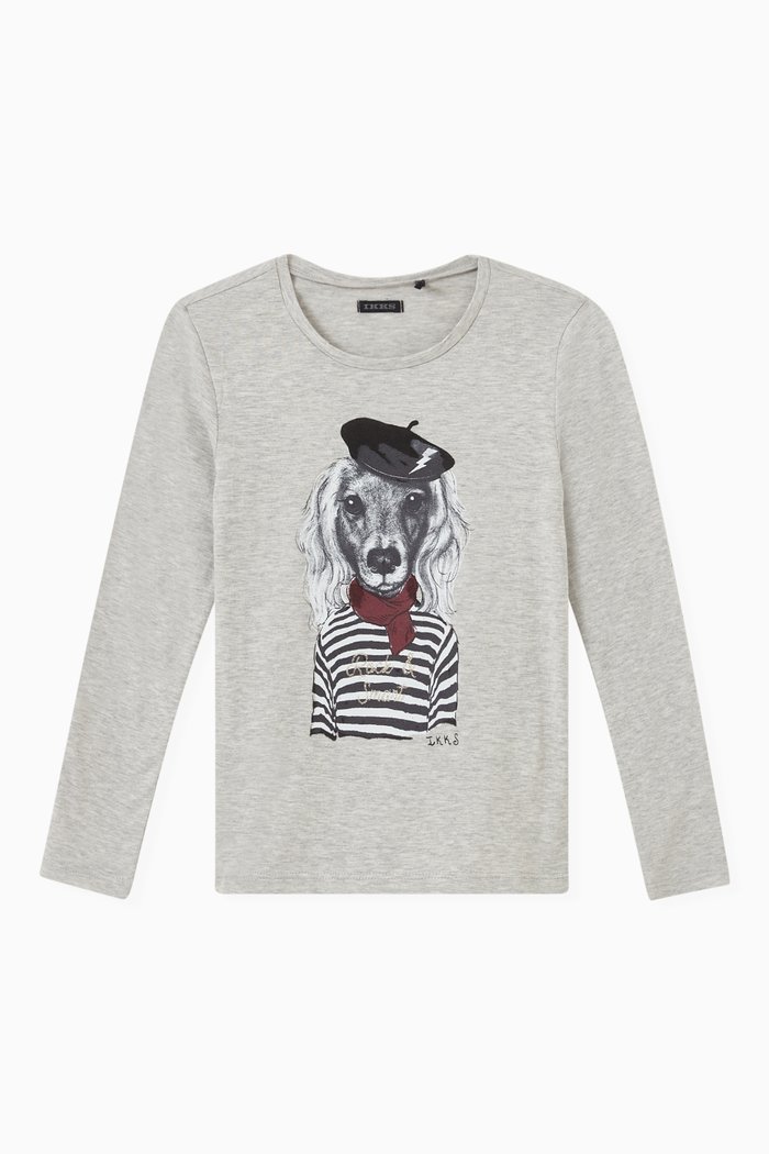 

Dog in Sailor Print T-shirt in Cotton, Grey