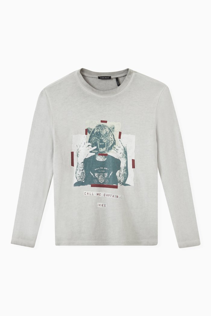 

Tiger Graphic T-shirt in Organic Cotton, Grey