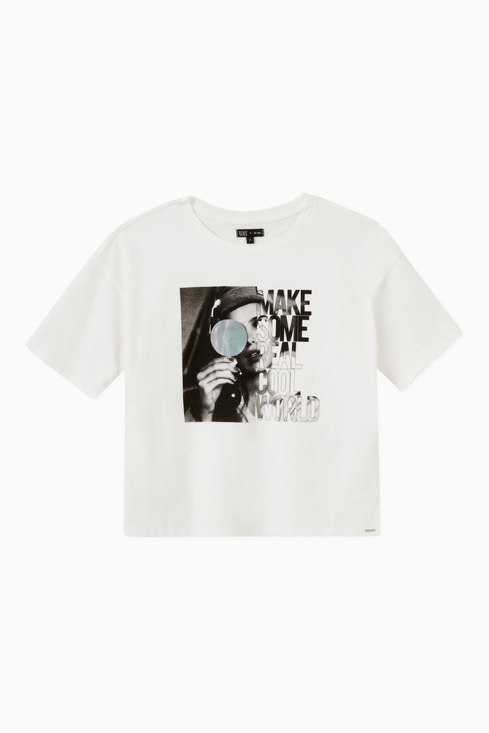 

Photo Slogan Graphic T-shirt in Jersey, Neutral