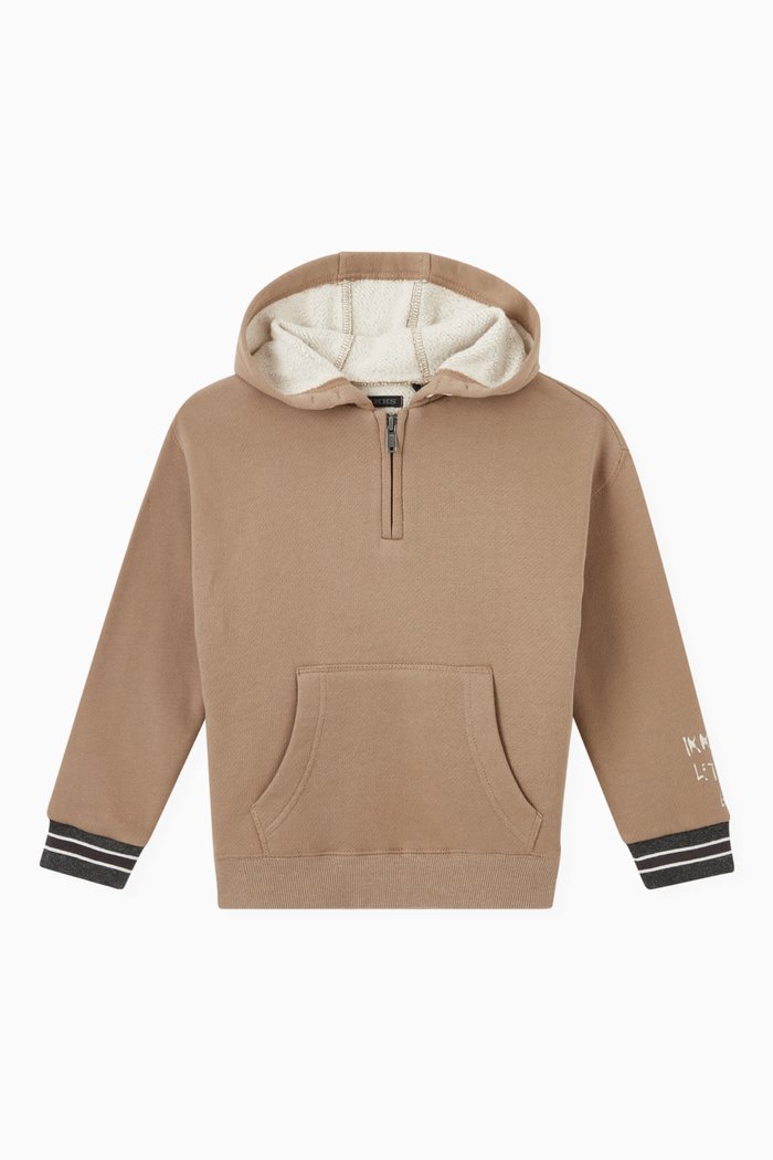 

Zipped Collar Hoodie in Cotton, Brown