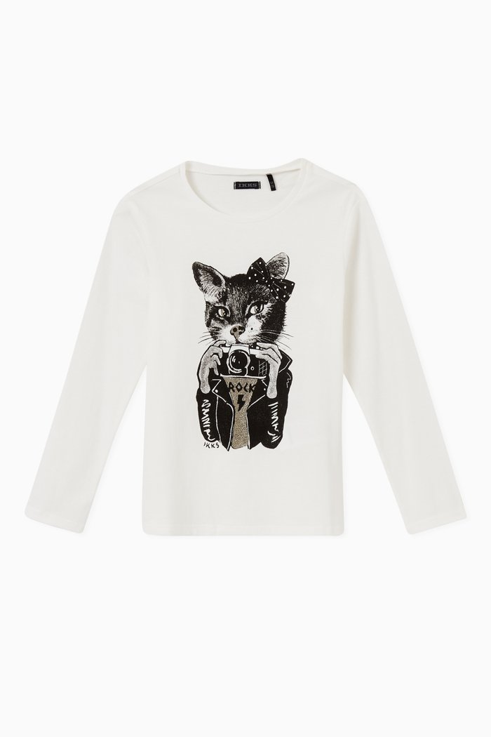 Cat Photographer Image T-shirt in Cotton, Neutral