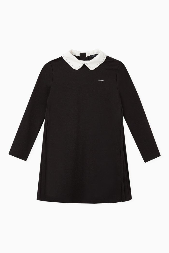 

Pleated Back Dress with Peter Pan Collar, Black