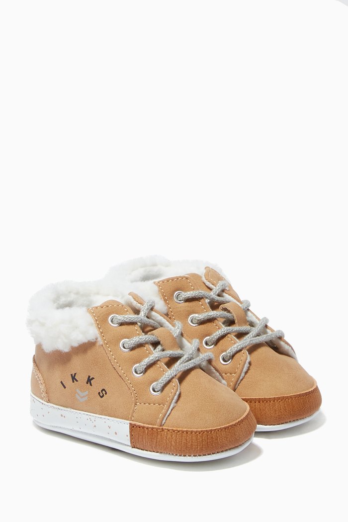 

Sherpa-edged Trainers in Synthetic Leather, Brown