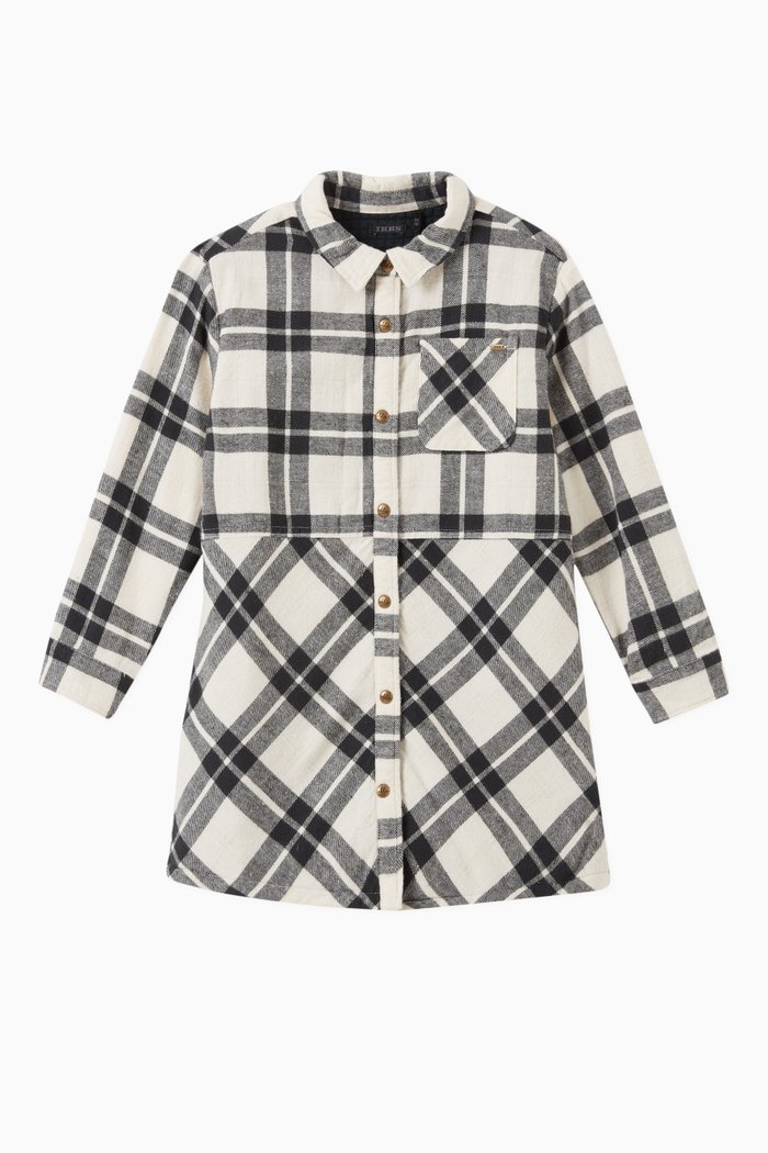 Check Shirt Dress in Cotton, Neutral