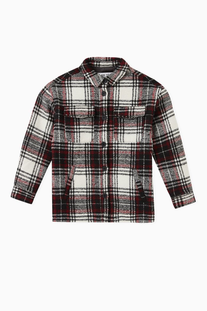 

Overshirt Jacket in Checked Wool, Red