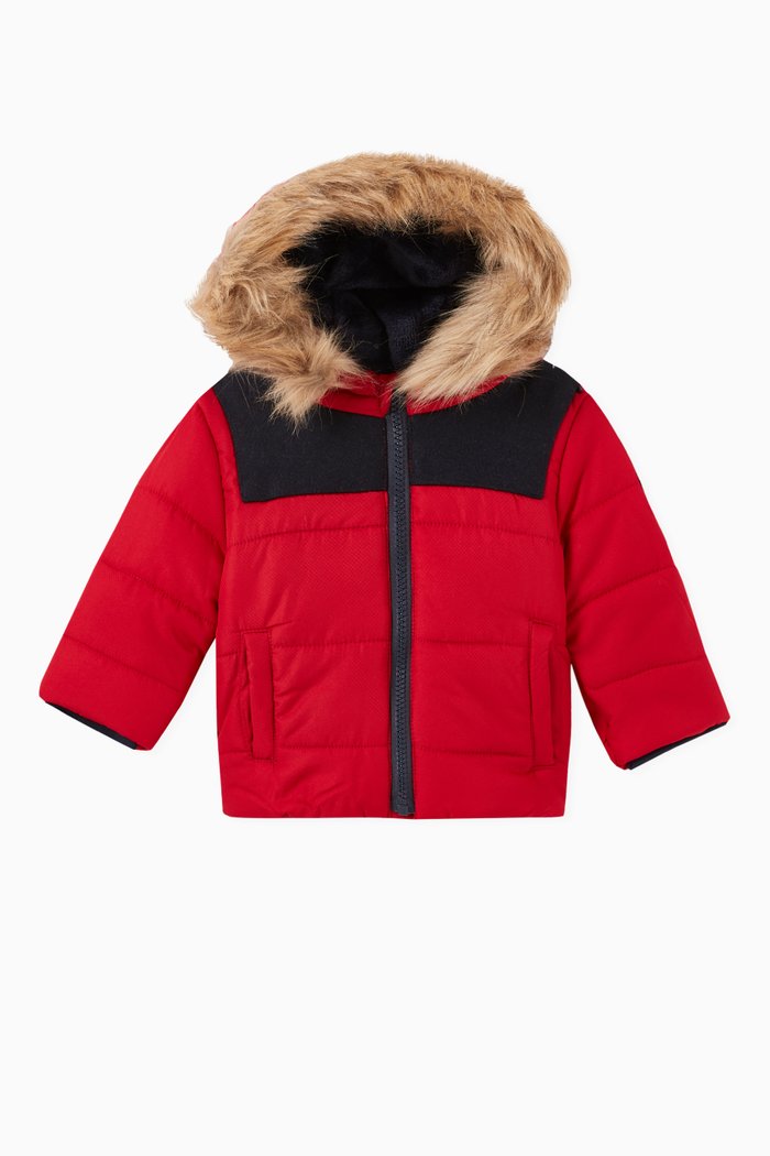 

Padded Jacket with Faux Fur Hood, Red