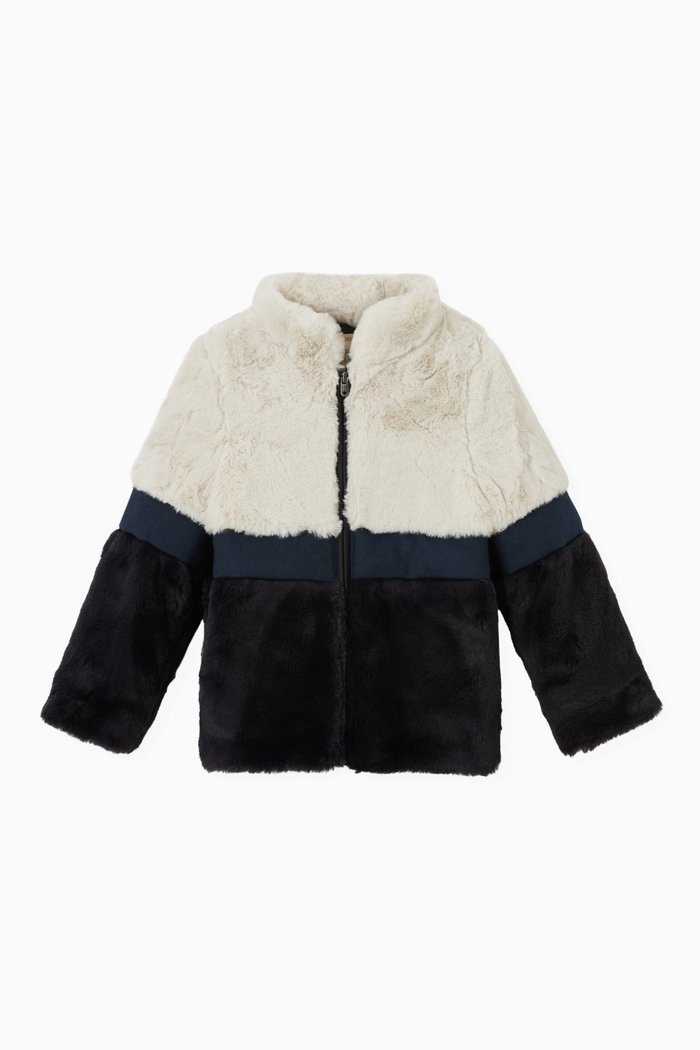 

Colour-block Coat in Faux Fur, Blue