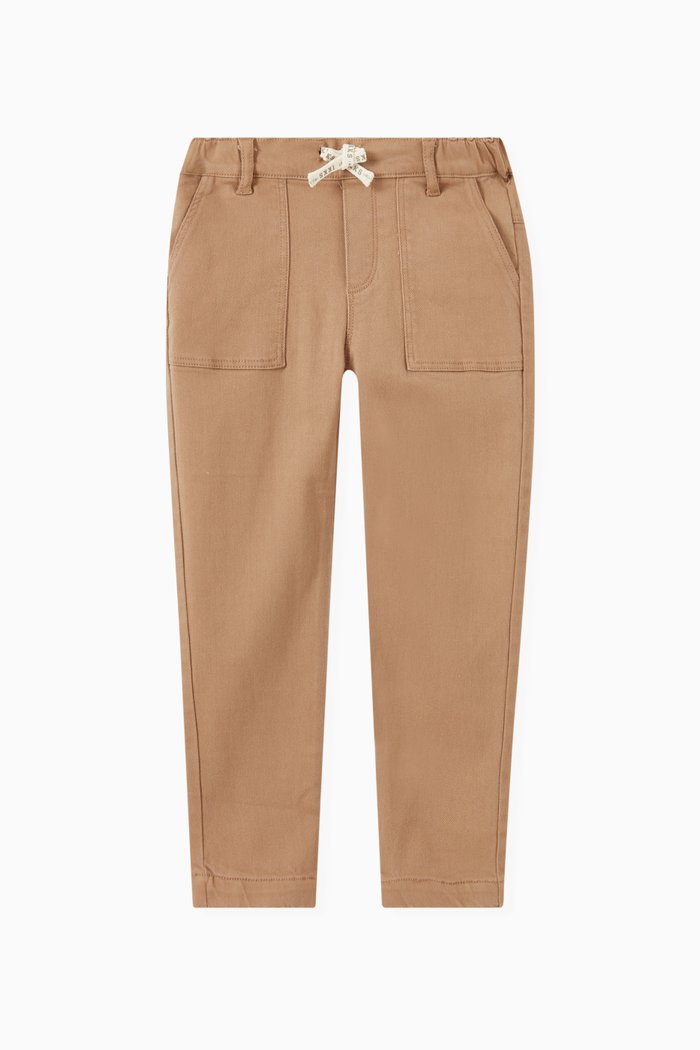 Elasticated Pants in Cotton, Brown