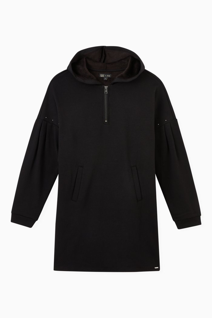 

Studded Hooded Sweatshirt Dress in Cotton, Black