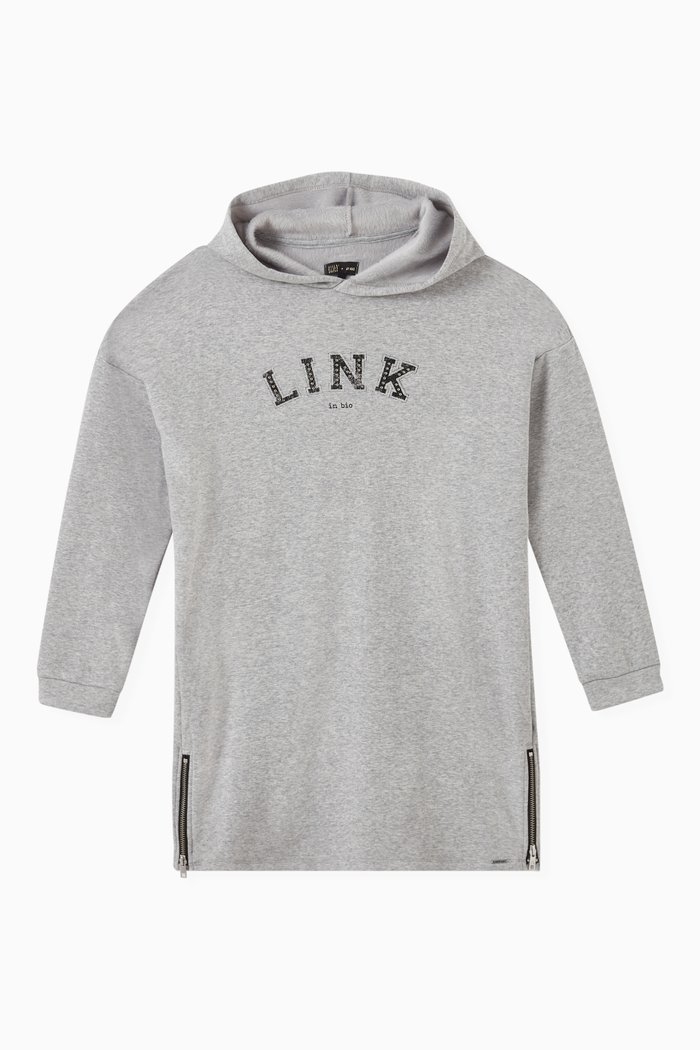 

Slogan Hooded Sweatshirt Dress, Grey