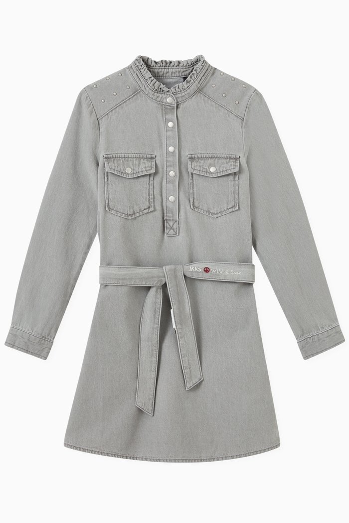 

Denim Dress with Belt in Cotton, Multicolour