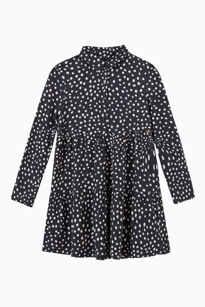 

Polka Dot Dress in Crepe, Blue